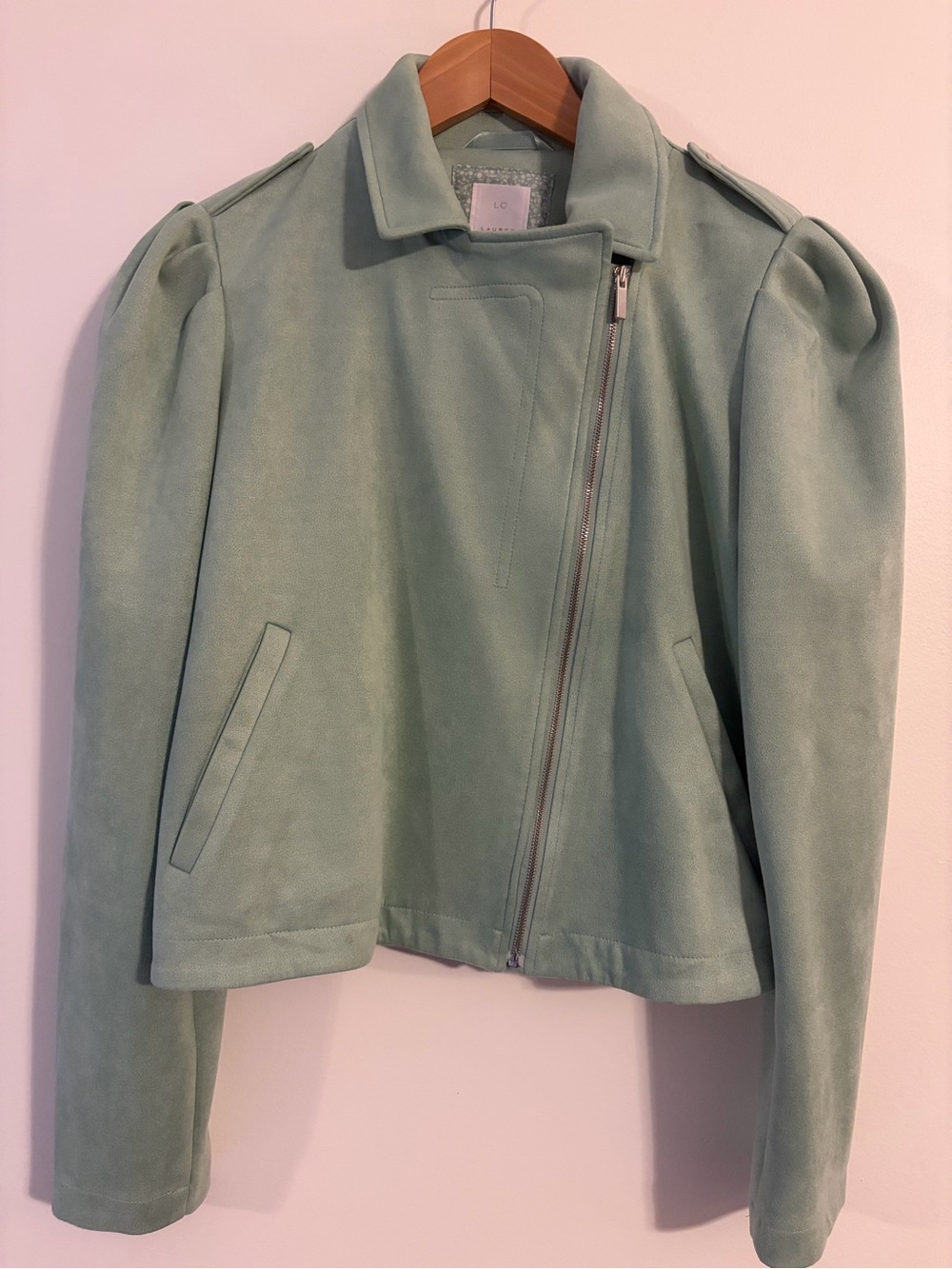 Lauren Conrad Sage Green Faux
Suede Moto Jacket - Small